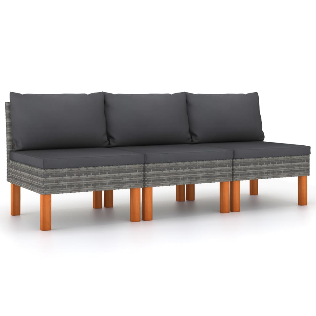3-Tlg. Garten-Lounge-Set Poly Rattan Und Massivholz Eukalyptus
