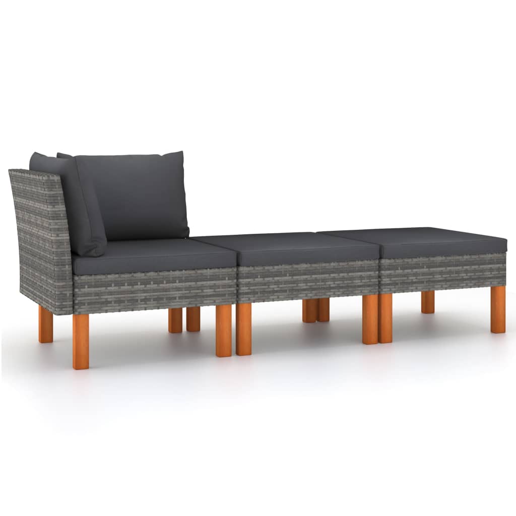 3-Tlg. Garten-Lounge-Set Poly Rattan Und Massivholz Eukalyptus
