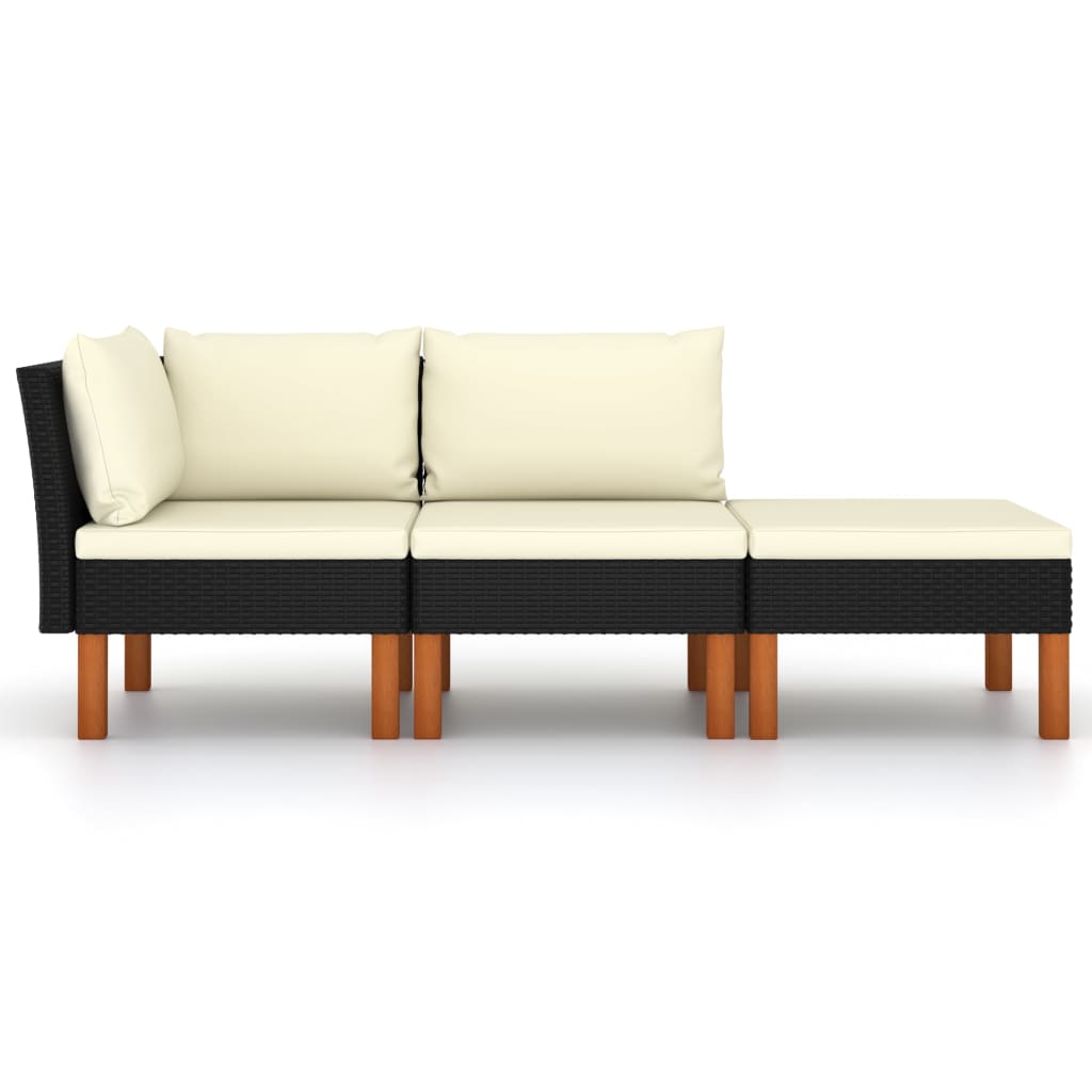 3-Tlg. Garten-Lounge-Set Poly Rattan Und Eukalyptus Massivholz Schwarz