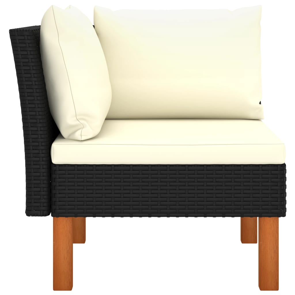 3-Tlg. Garten-Lounge-Set Poly Rattan Und Eukalyptus Massivholz Schwarz