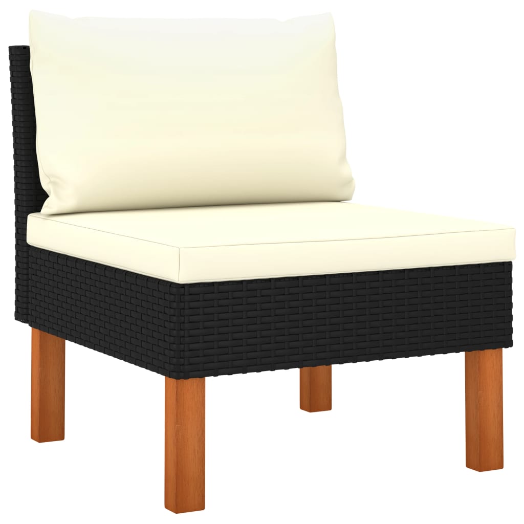 3-Tlg. Garten-Lounge-Set Poly Rattan Und Eukalyptus Massivholz Schwarz