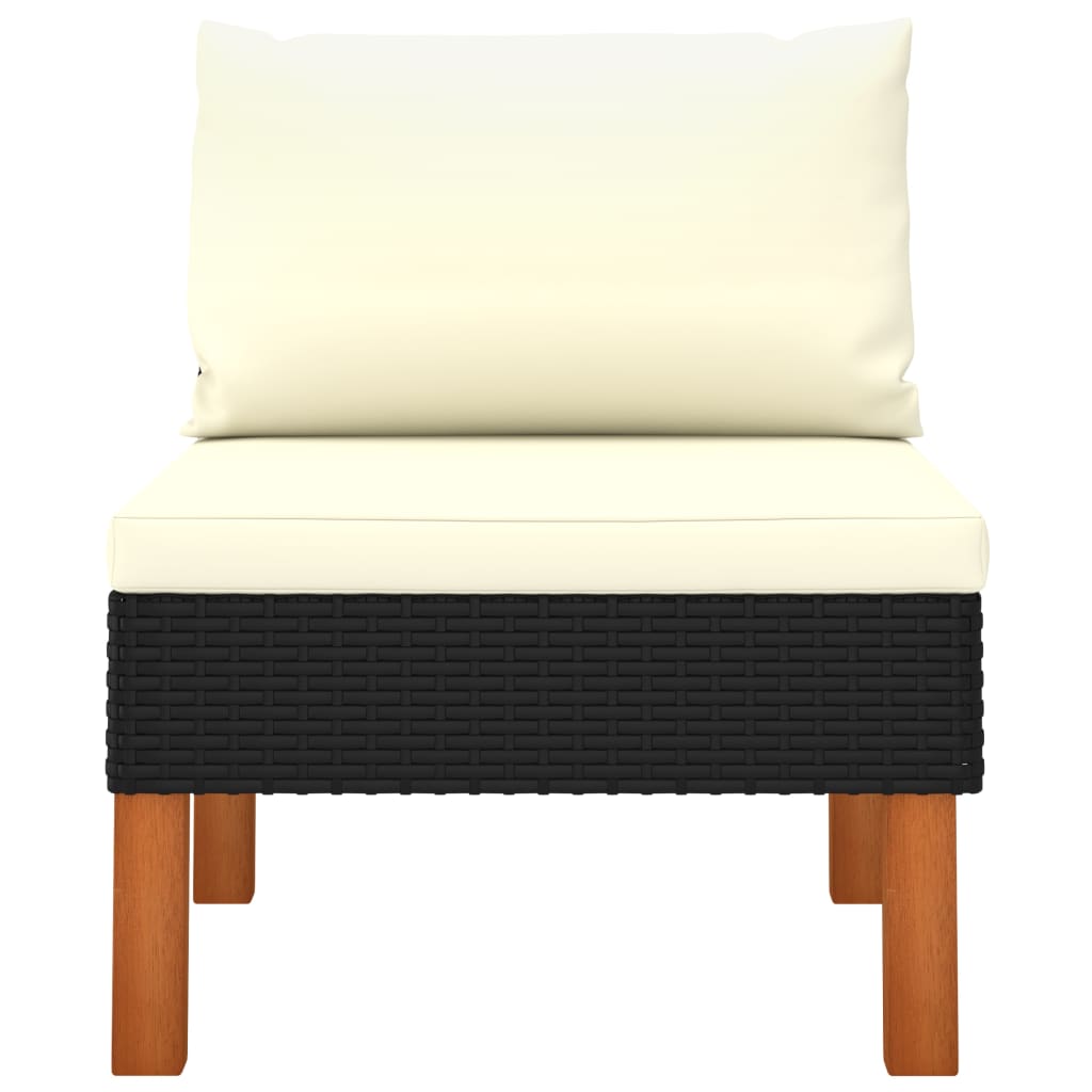 3-Tlg. Garten-Lounge-Set Poly Rattan Und Eukalyptus Massivholz Schwarz
