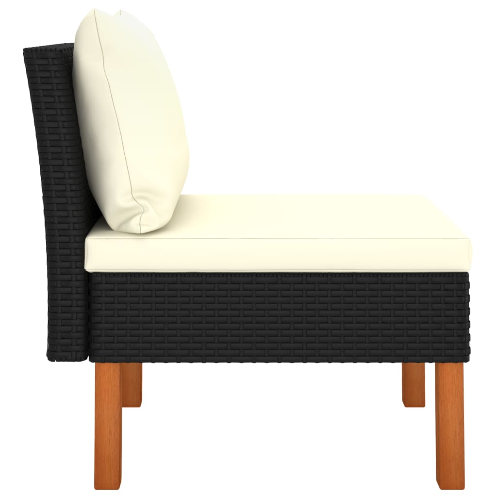 3-Tlg. Garten-Lounge-Set Poly Rattan Und Eukalyptus Massivholz Schwarz