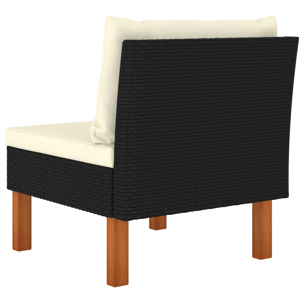 3-Tlg. Garten-Lounge-Set Poly Rattan Und Eukalyptus Massivholz Schwarz