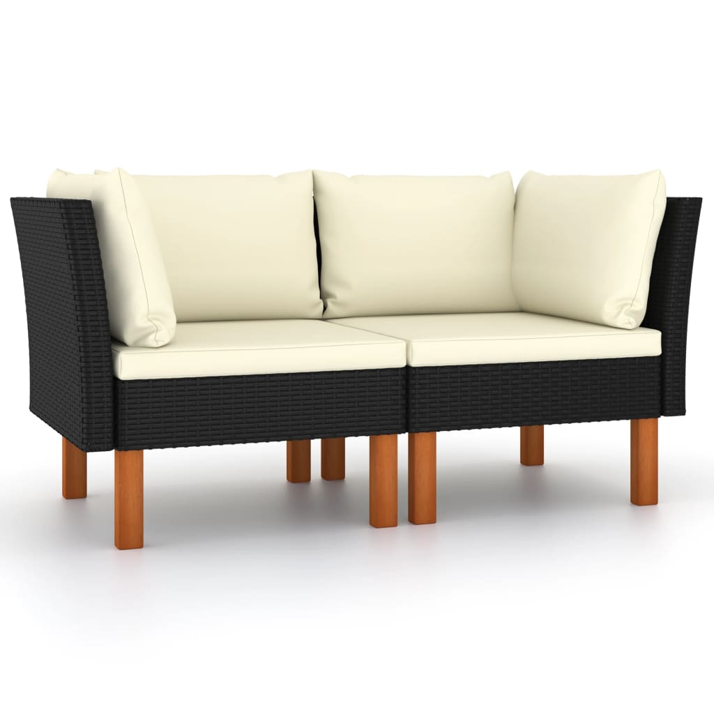 3-Tlg. Garten-Lounge-Set Poly Rattan Und Eukalyptus Massivholz Schwarz