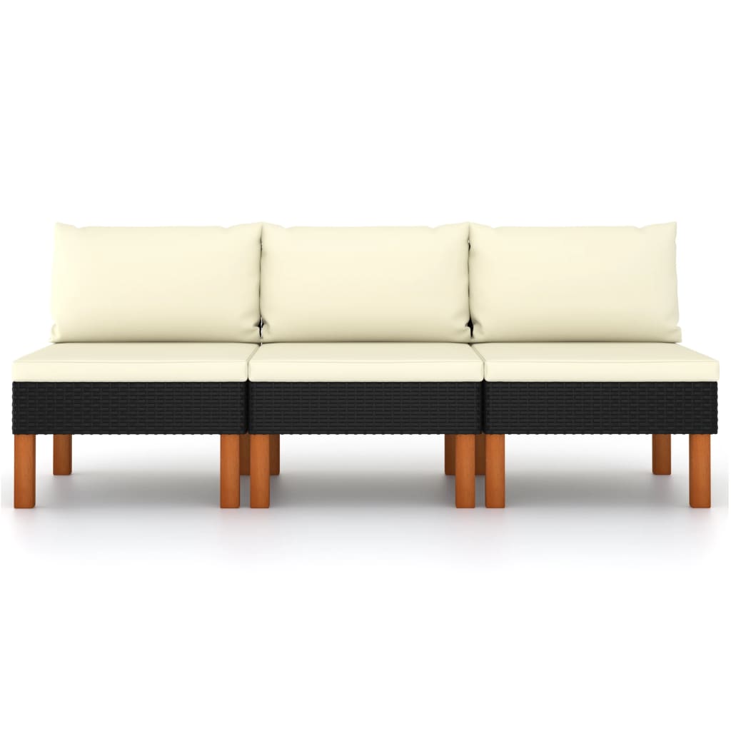 3-Tlg. Garten-Lounge-Set Poly Rattan Und Eukalyptus Massivholz Schwarz