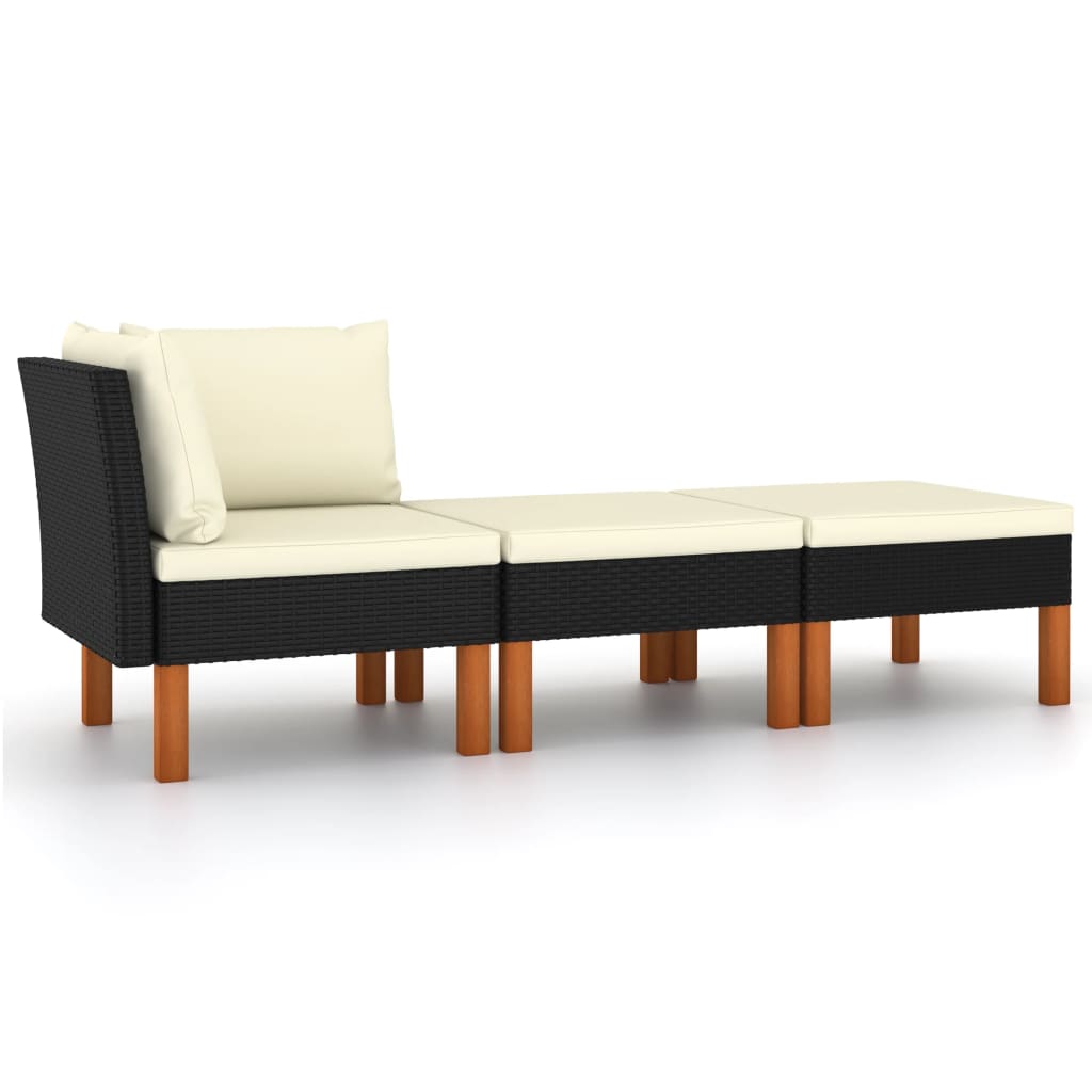 3-Tlg. Garten-Lounge-Set Poly Rattan Und Massivholz Eukalyptus