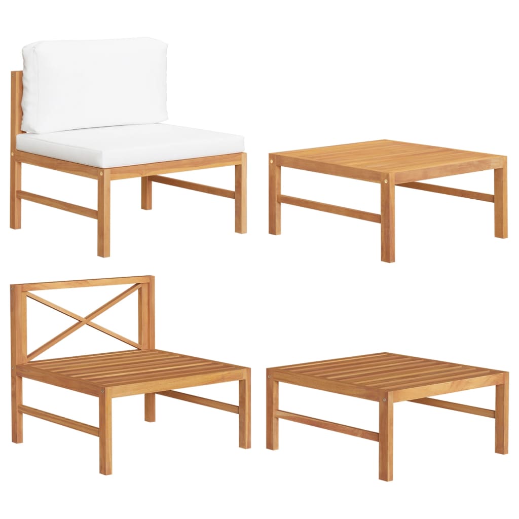 3-Tlg. Garten-Lounge-Set Mit Kissen Teakholz