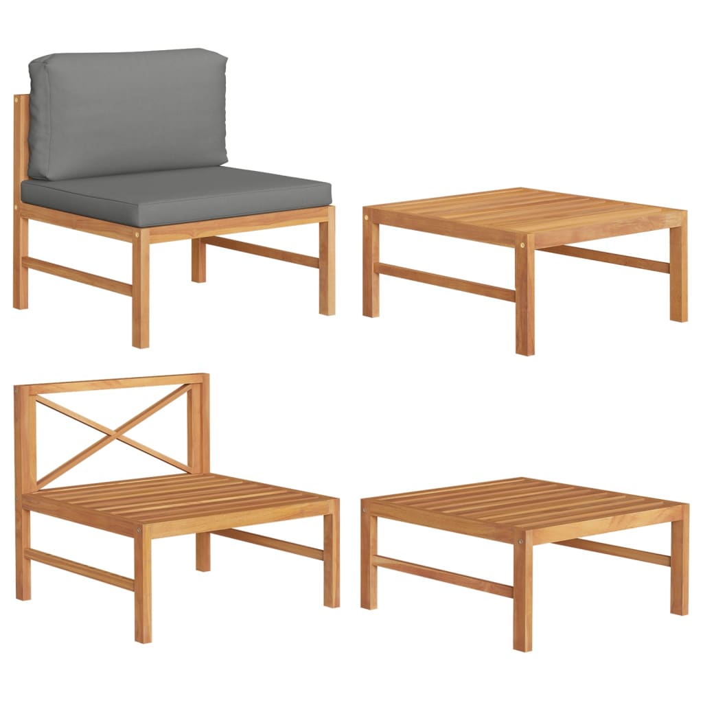3-Tlg. Garten-Lounge-Set Mit Kissen Teakholz
