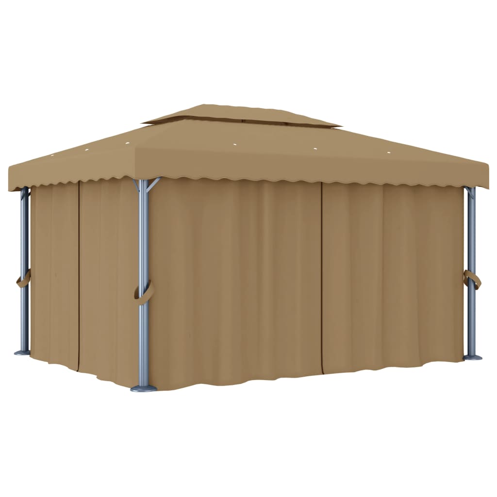 Pavillon Mit Vorhang 4X3 M Taupe Aluminium Blattmuster