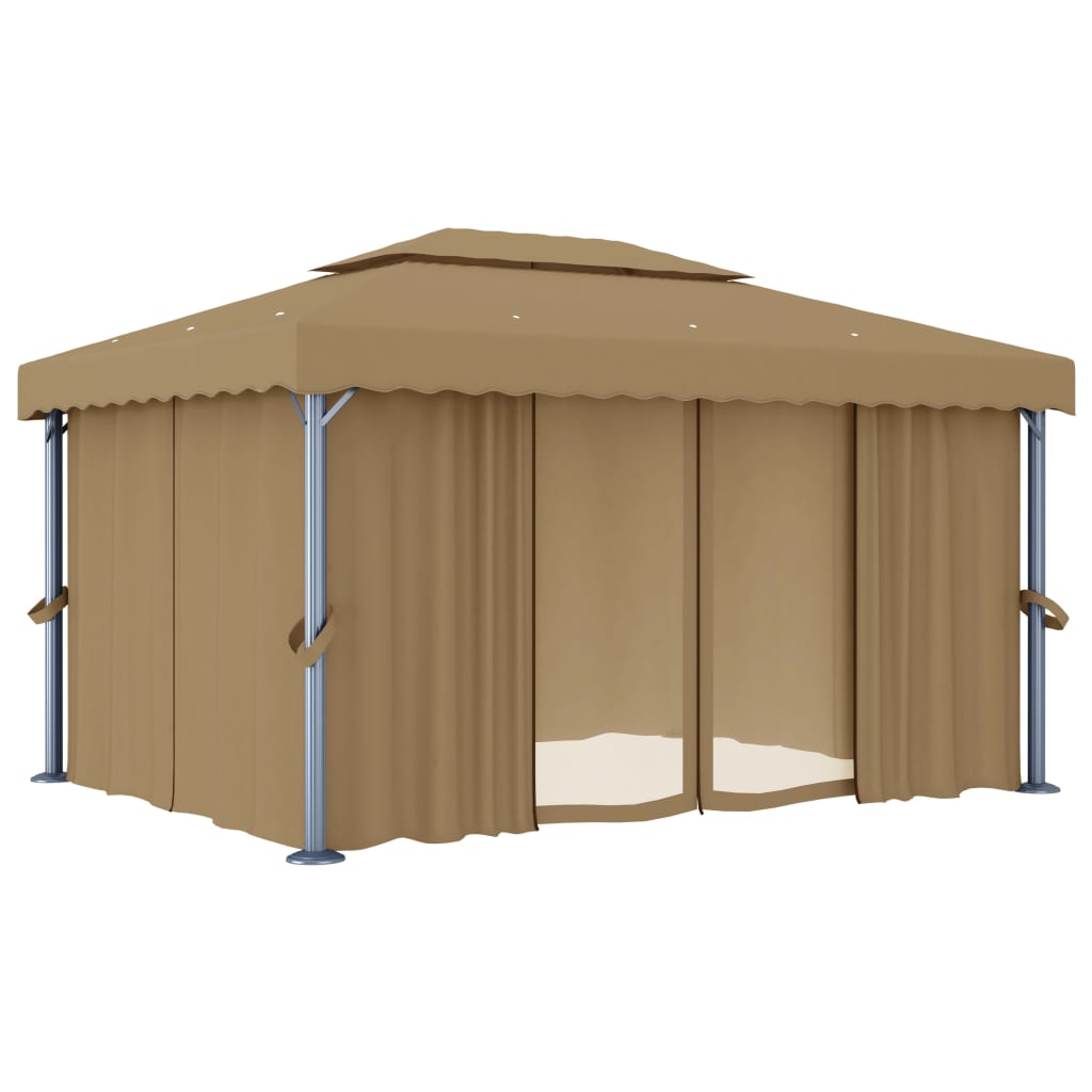 Pavillon Mit Vorhang 4X3 M Taupe Aluminium Blattmuster
