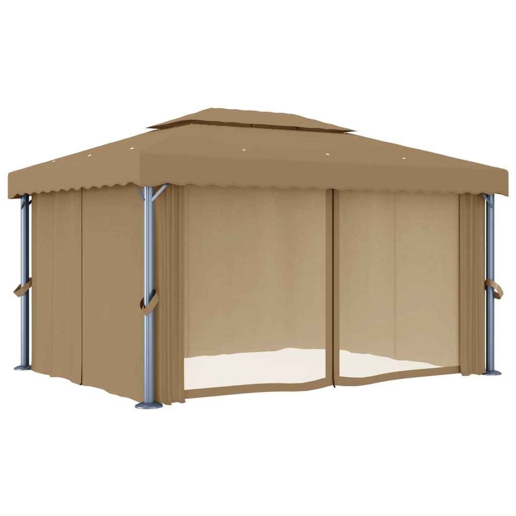 Pavillon Mit Vorhang 4X3 M Taupe Aluminium Blattmuster