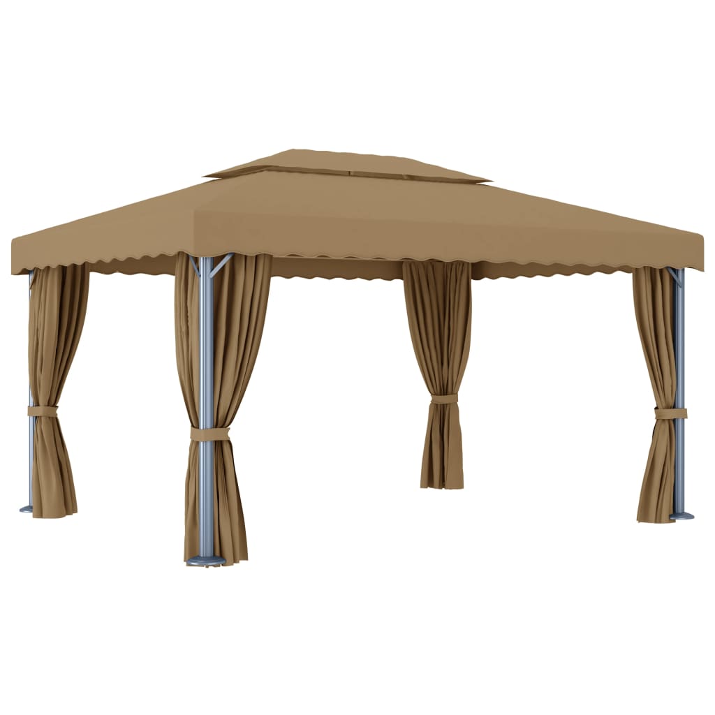 Pavillon Mit Vorhang 4X3 M Taupe Aluminium Blattmuster