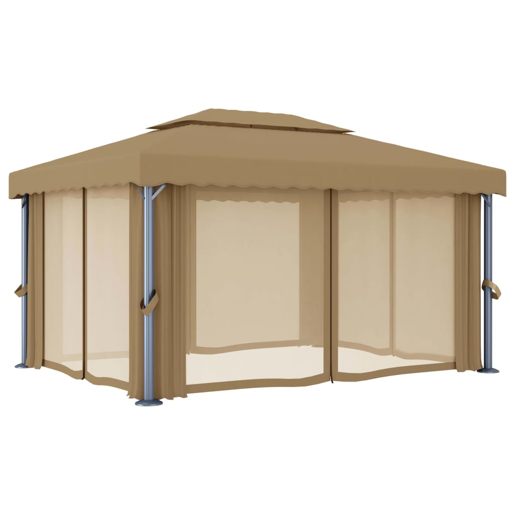 Pavillon Mit Vorhang 4X3 M Taupe Aluminium Blattmuster