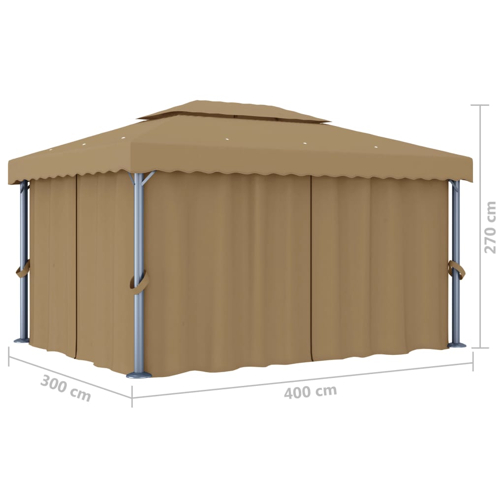 Pavillon Mit Vorhang 4X3 M Taupe Aluminium Blattmuster
