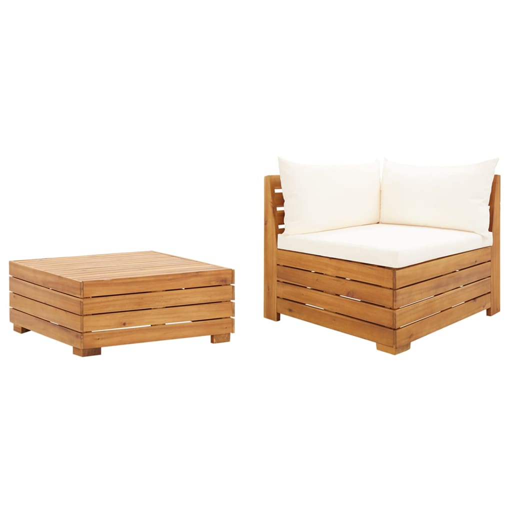 2-Tlg. Garten-Lounge-Set Mit Kissen Massivholz Akazie