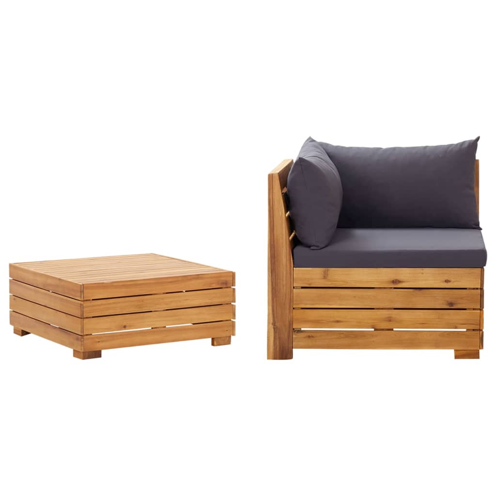 2-Tlg. Garten-Lounge-Set Mit Kissen Massivholz Akazie