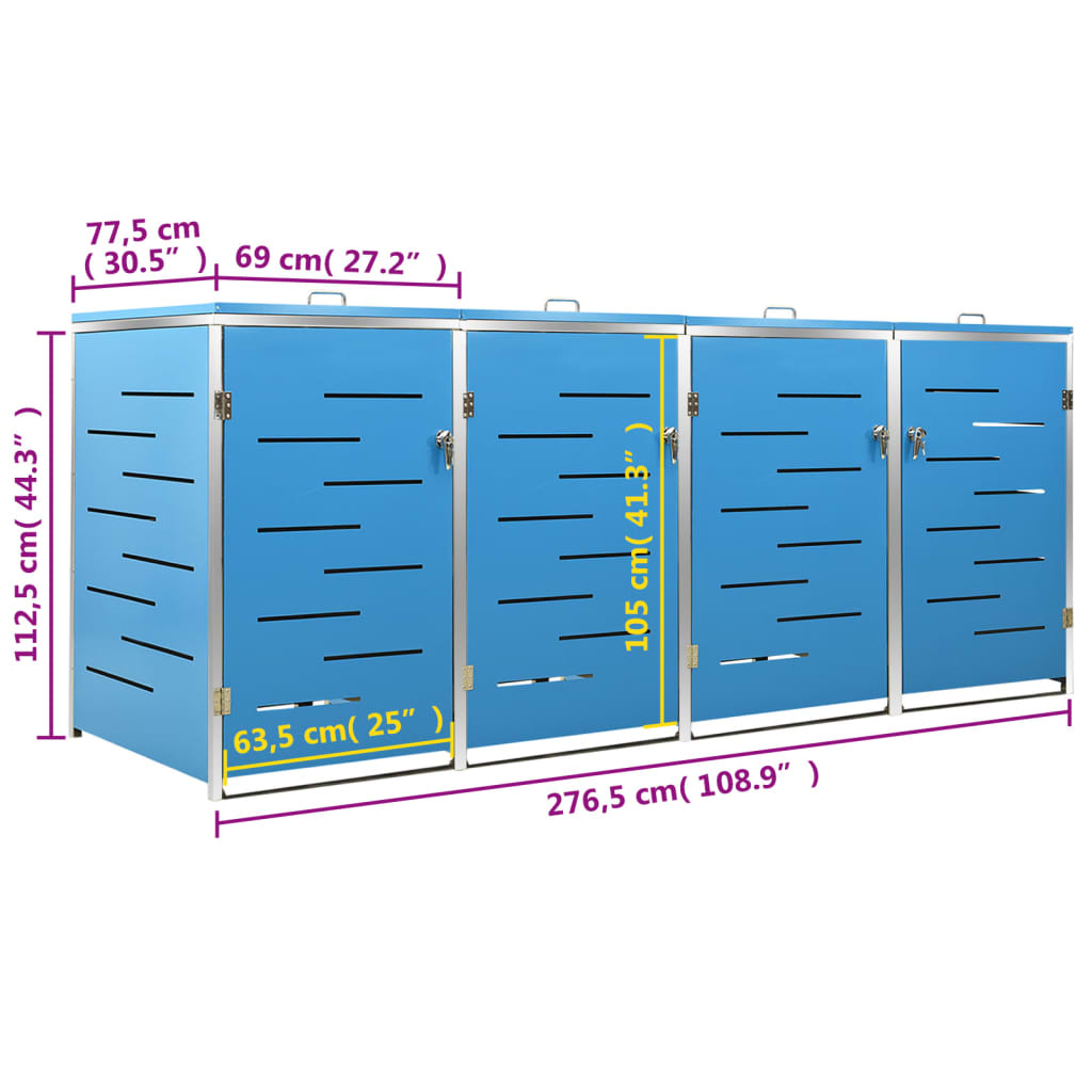 Mülltonnenbox Für 276,5X77,5X112,5 Cm Edelstahl Blau