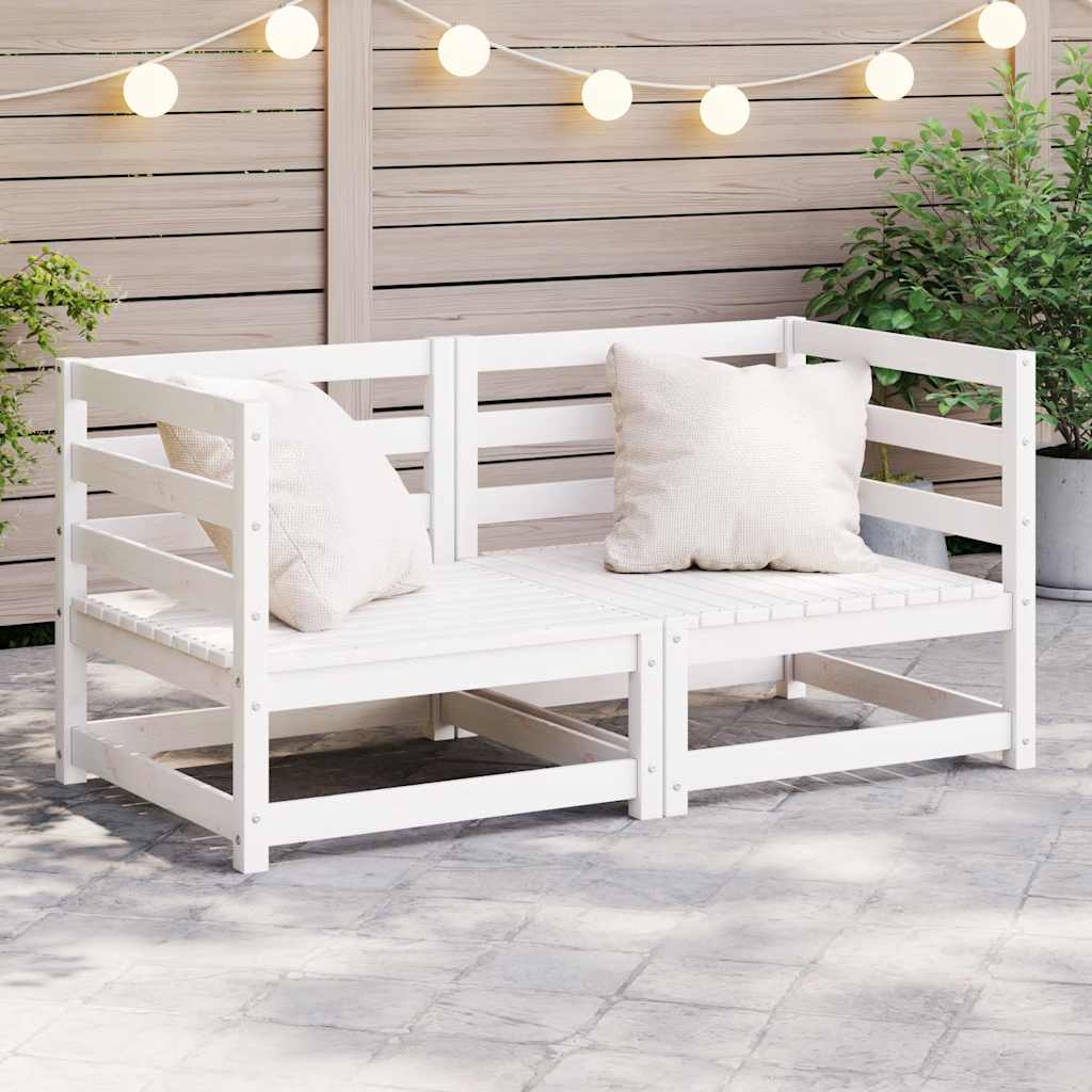 2-Tlg. Garten-Lounge-Set Kiefer Massivholz Weiß