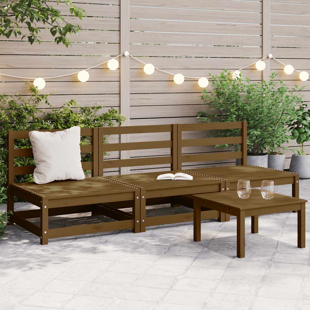 2-Tlg. Garten-Lounge-Set Massivholz Kiefer Honigbraun