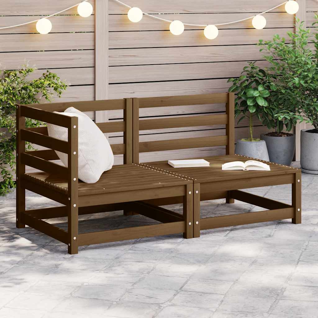 2-Tlg. Garten-Lounge-Set Massivholz Kiefer Honigbraun