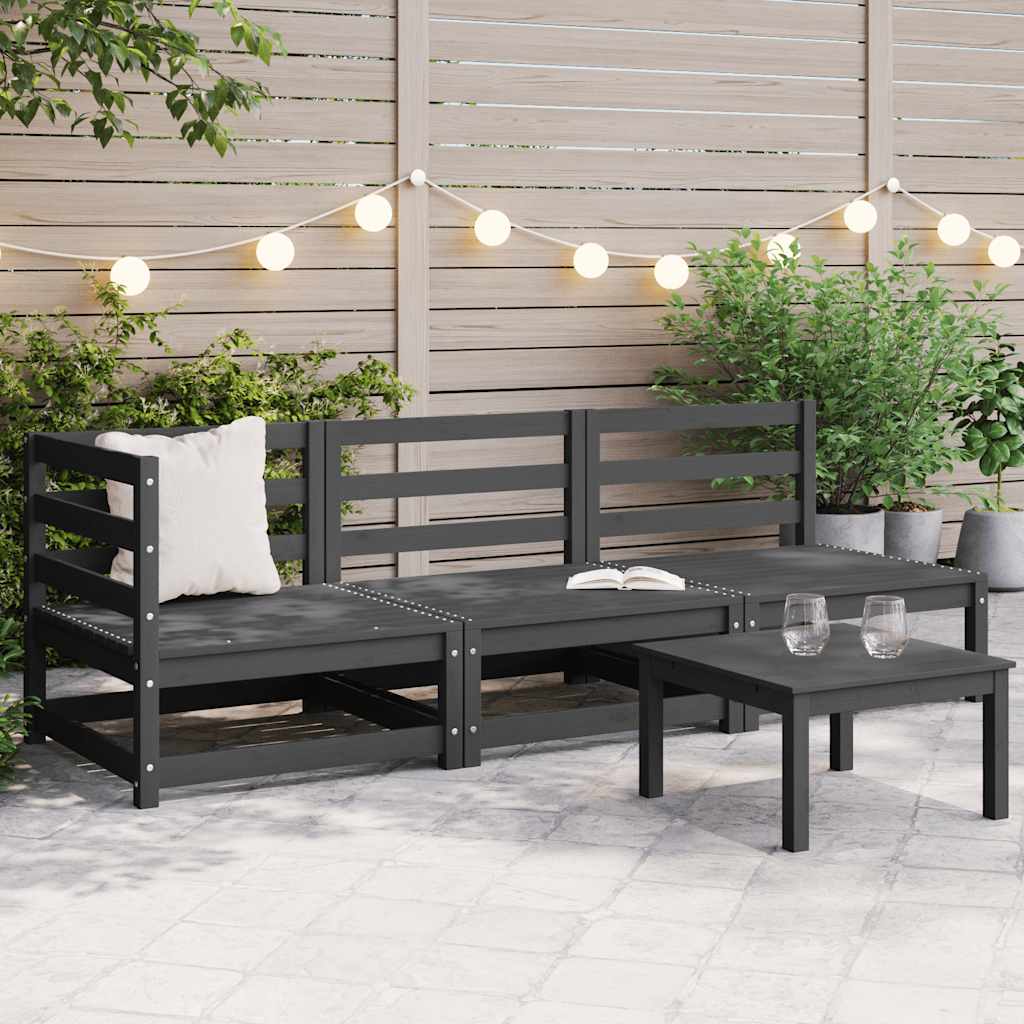 2-Tlg. Garten-Lounge-Set Kiefer Massivholz Grau