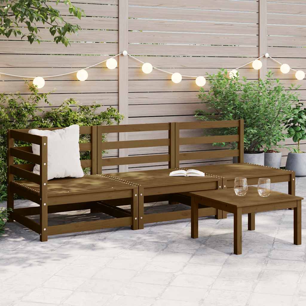 2-Tlg. Garten-Lounge-Set Massivholz Kiefer Honigbraun