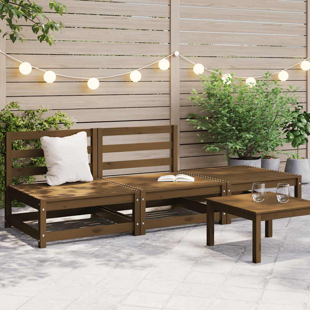 2-Tlg. Garten-Lounge-Set Massivholz Kiefer Honigbraun