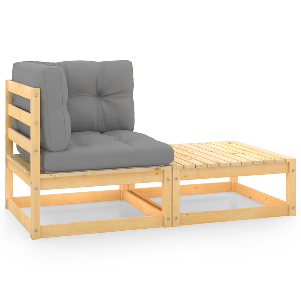 2-Tlg. Garten-Lounge-Set Mit Kissen Kiefer Massivholz
