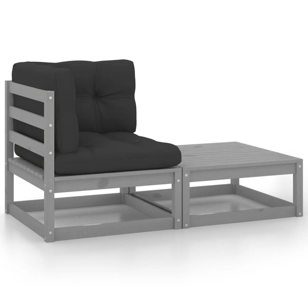 2-Tlg. Garten-Lounge-Set Mit Kissen Kiefer Massivholz