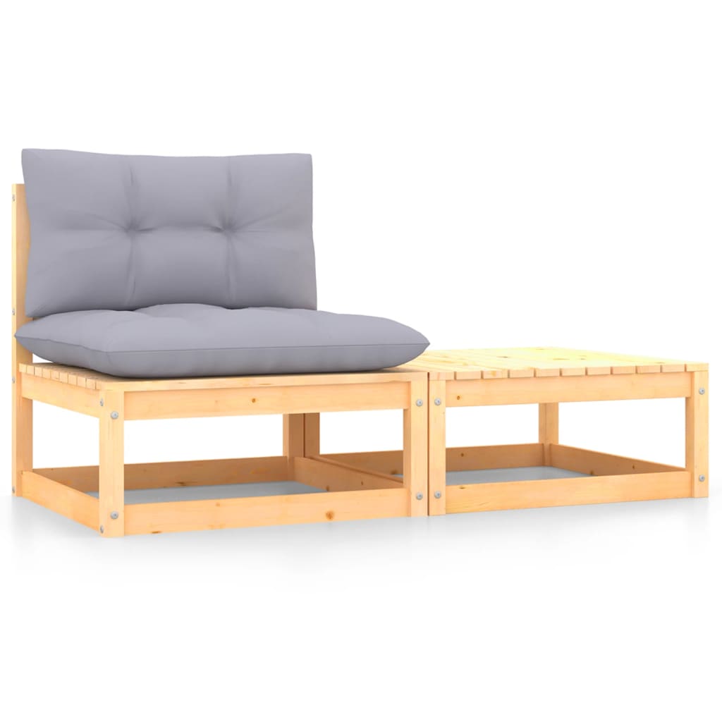 2-Tlg. Garten-Lounge-Set Mit Kissen Kiefer Massivholz