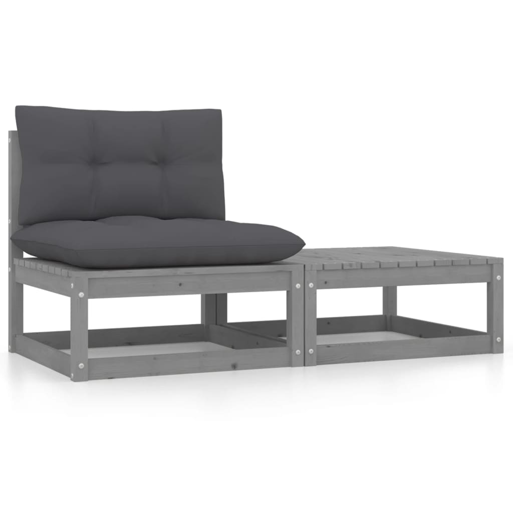 2-Tlg. Garten-Lounge-Set Mit Kissen Kiefer Massivholz