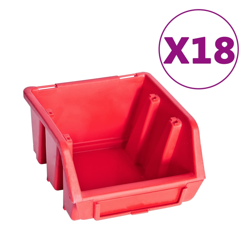 80-Tlg. Behälter-Set Für Kleinteile Mit Wandplatten Rot Schwarz