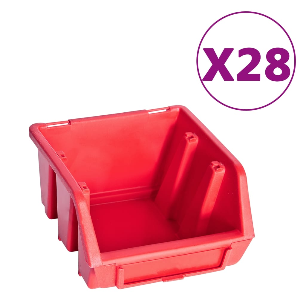 141-Tlg. Werkzeugwand Mit Sichtlagerkästen Rot Und Schwarz