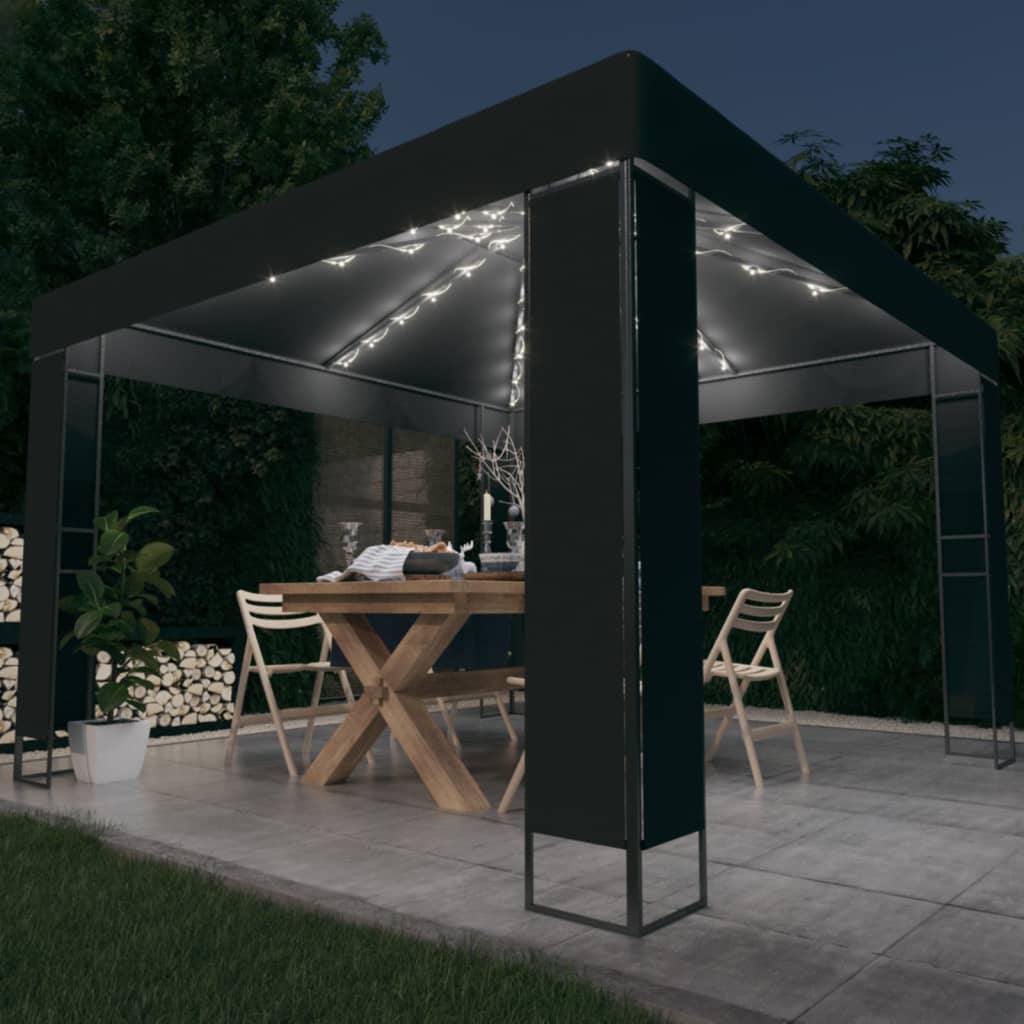 Pavillon Mit Doppeldach & Led-Lichterkette 3X3 M