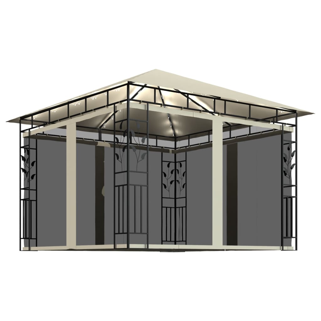 Pavillon Mit Moskitonetz & Led-Lichterkette 3X3X2,73M Weiß