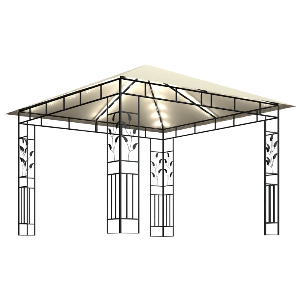 Pavillon Mit Moskitonetz & Led-Lichterkette 3X3X2,73M Weiß