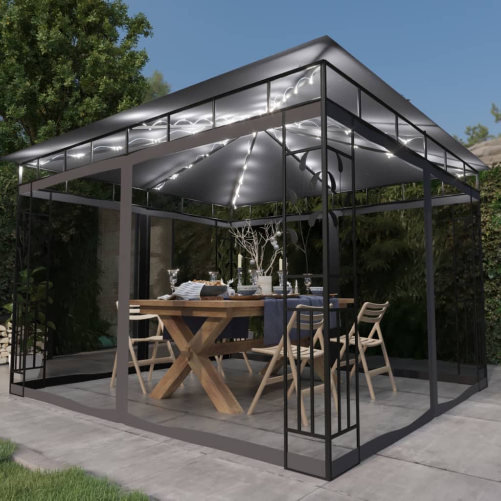 Pavillon Mit Moskitonetz & Led-Lichterkette 3X3X2,73M Weiß