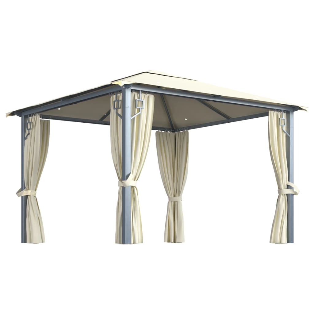 Pavillon Mit Vorhängen & Led-Lichterkette Alu