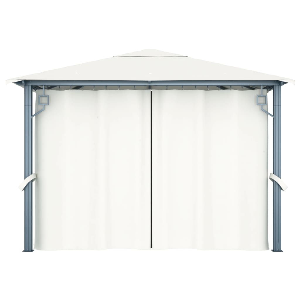 Pavillon Mit Vorhängen & Led-Lichterkette Alu