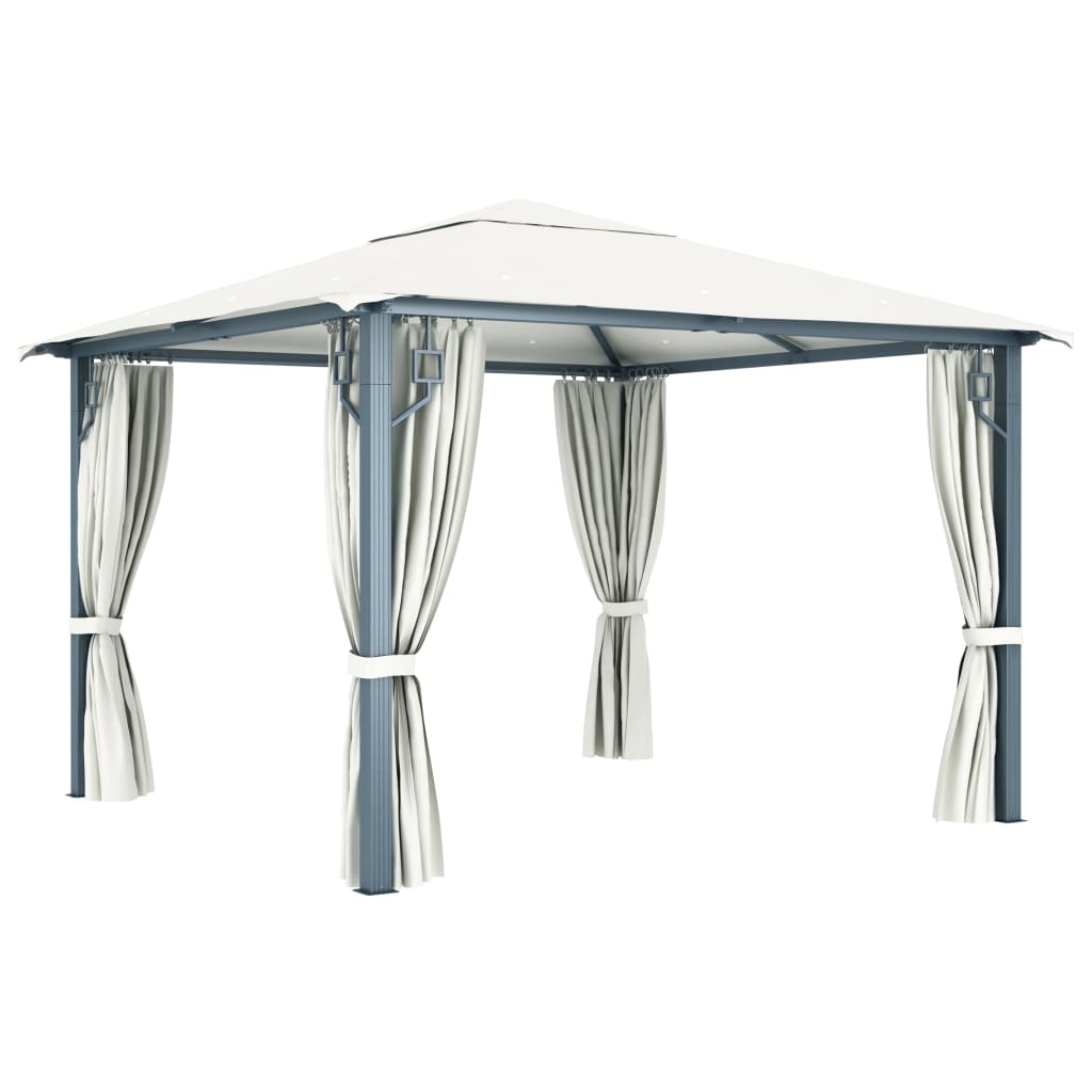 Pavillon Mit Vorhängen & Led-Lichterkette Alu