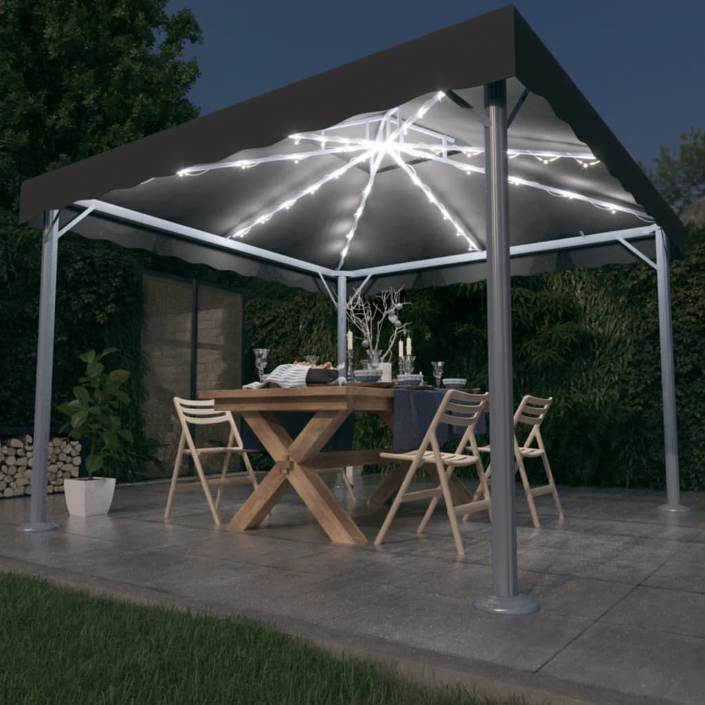 Pavillon Mit Led-Lichterkette 300X300 Cm Weiß Aluminium