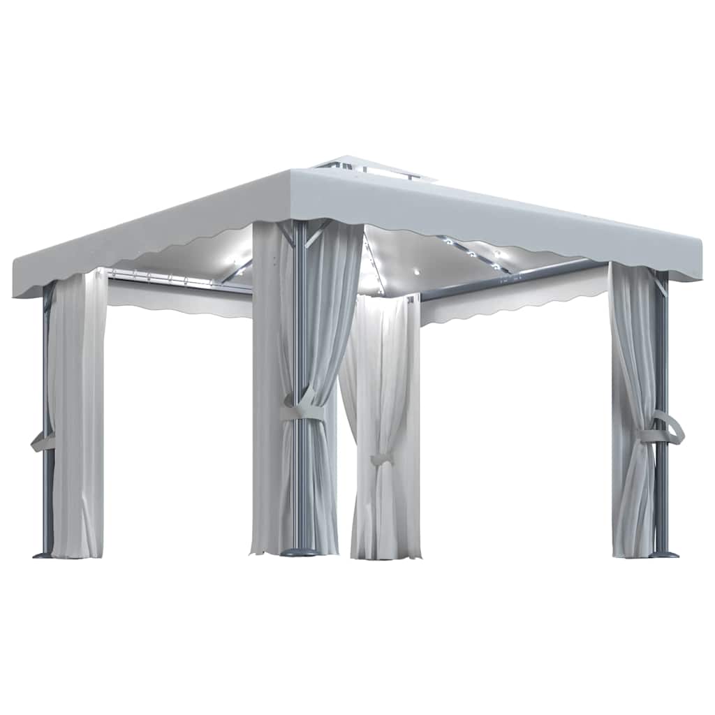 Pavillon Mit Vorhängen & Led-Lichterkette Weiß