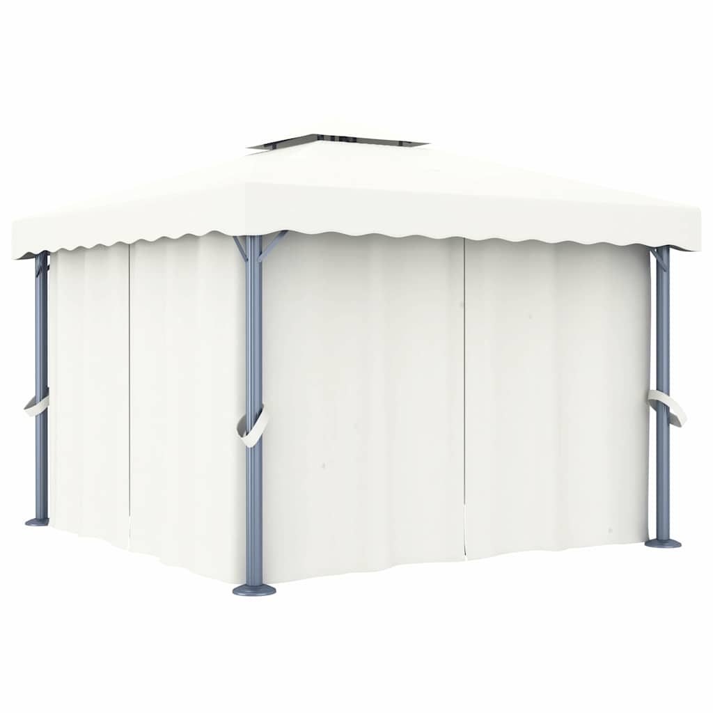 Pavillon Mit Vorhängen & Led-Lichterkette Weiß