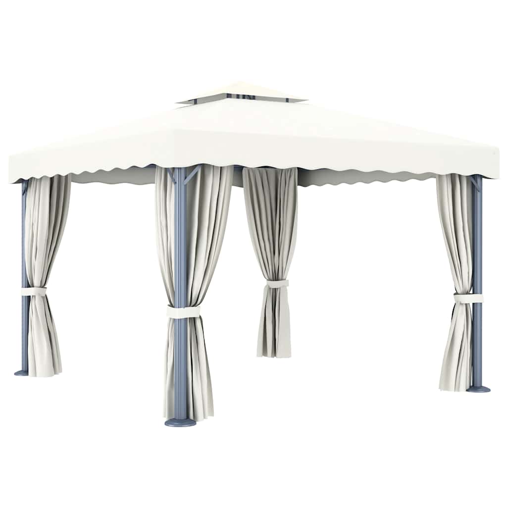 Pavillon Mit Vorhängen & Led-Lichterkette Weiß