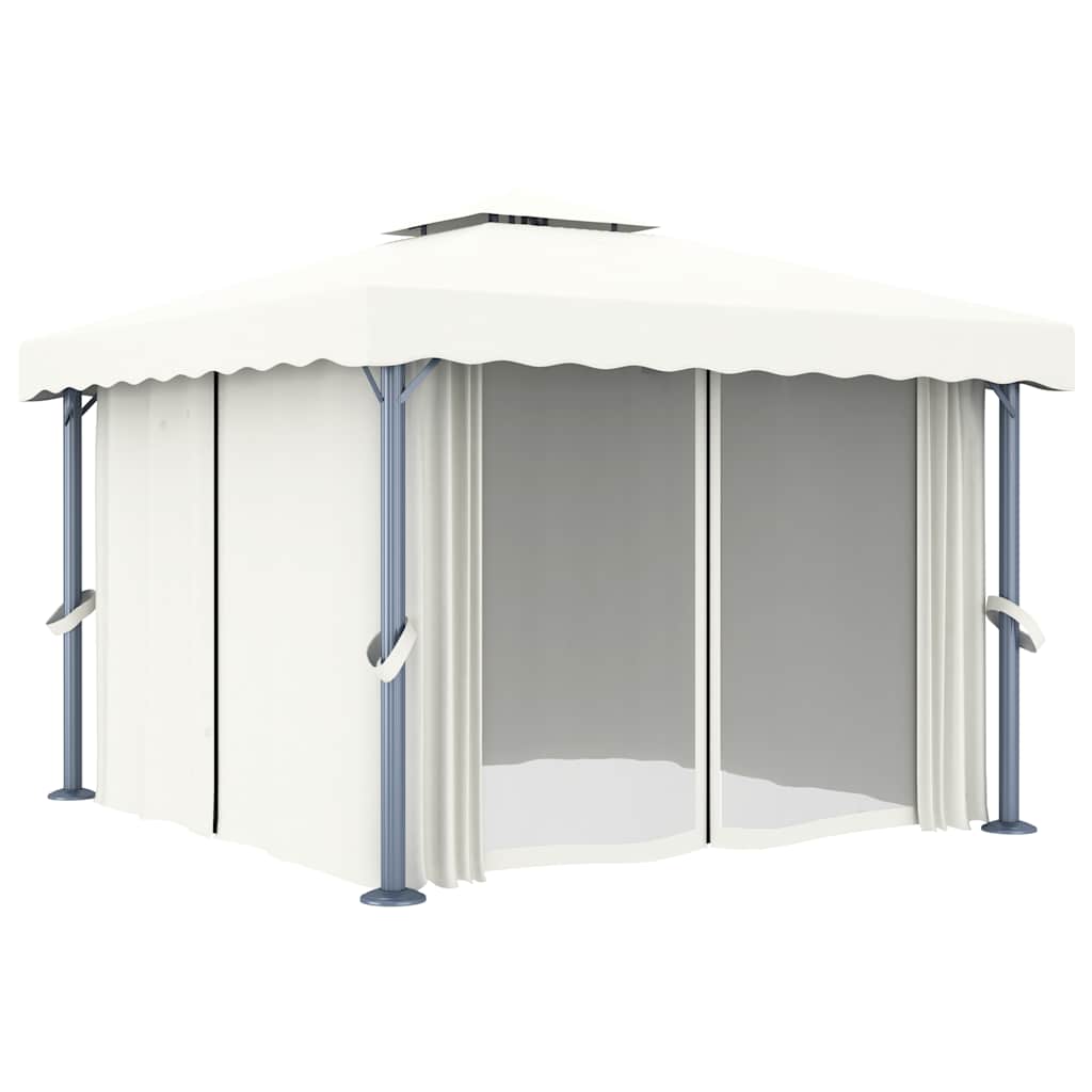 Pavillon Mit Vorhängen & Led-Lichterkette Weiß