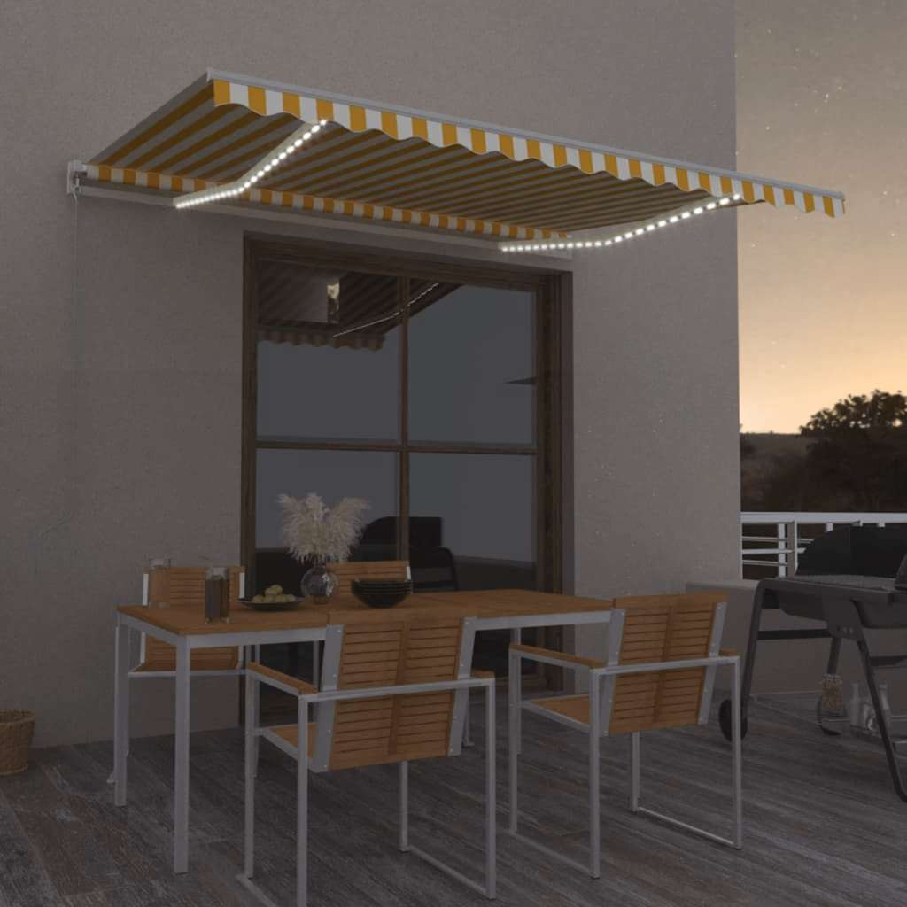 Markise Manuell Einziehbar Mit Led Und Weiß Gelb