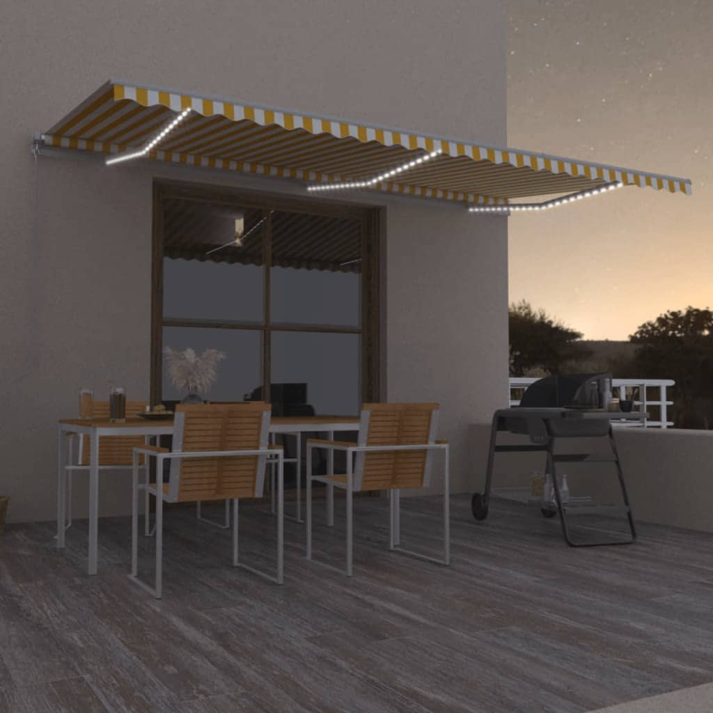 Markise Manuell Einziehbar Mit Led Gelb & Weiß Gelb Und Weiß