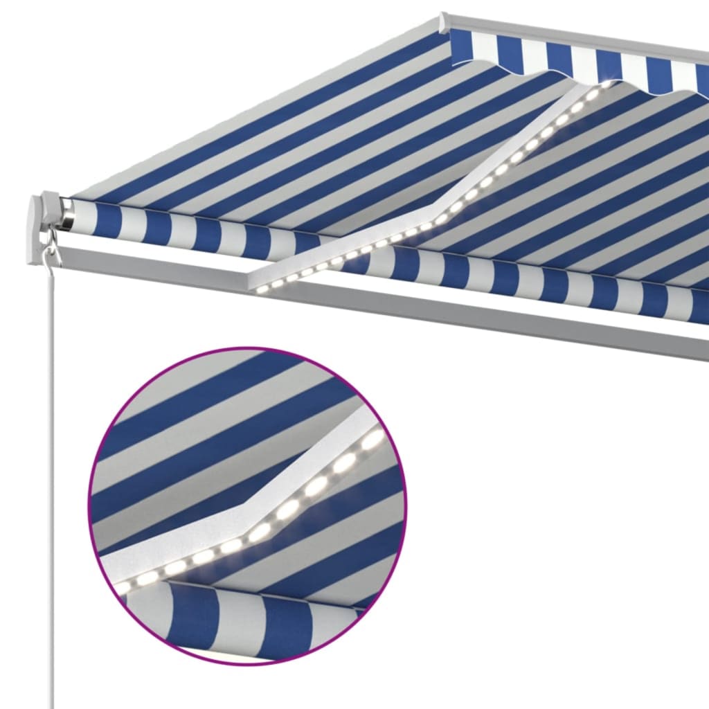 Markise Manuell Einziehbar Mit Led Blau Und Weiß
