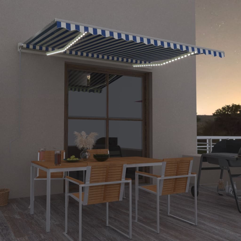 Markise Manuell Einziehbar Mit Led Blau Und Weiß